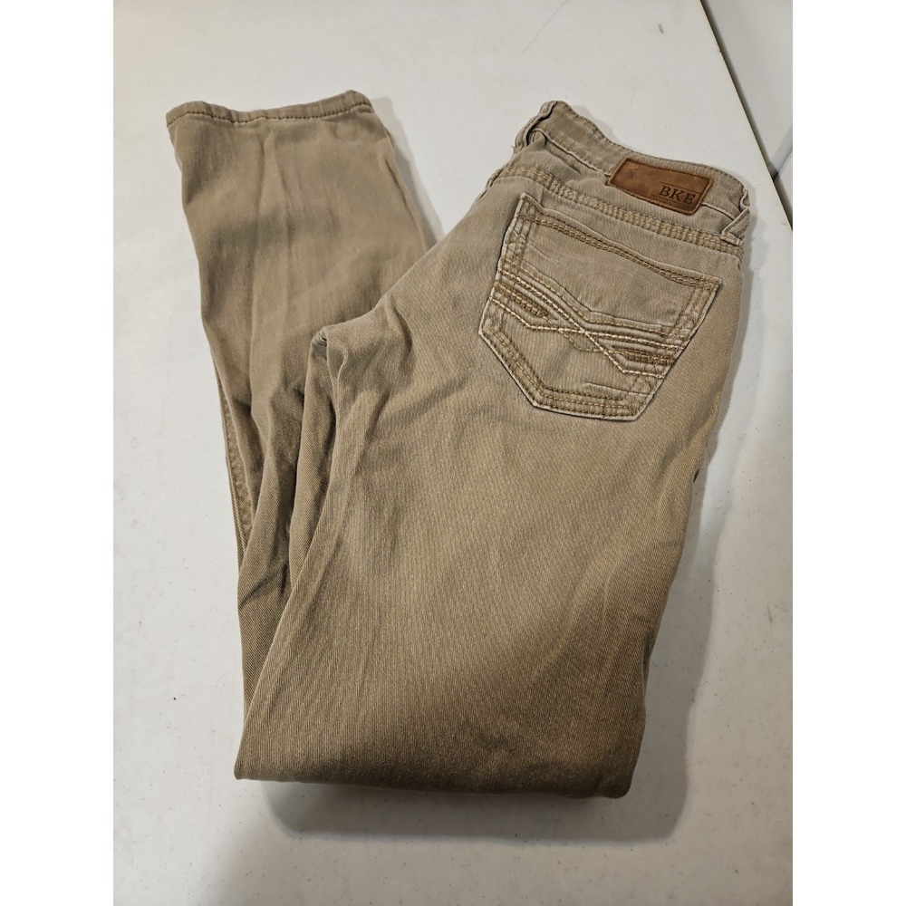 BKE Jake Straight Leg Jeans Mens 29L Brown Denim Stretch Waist Buckle BKE (1787